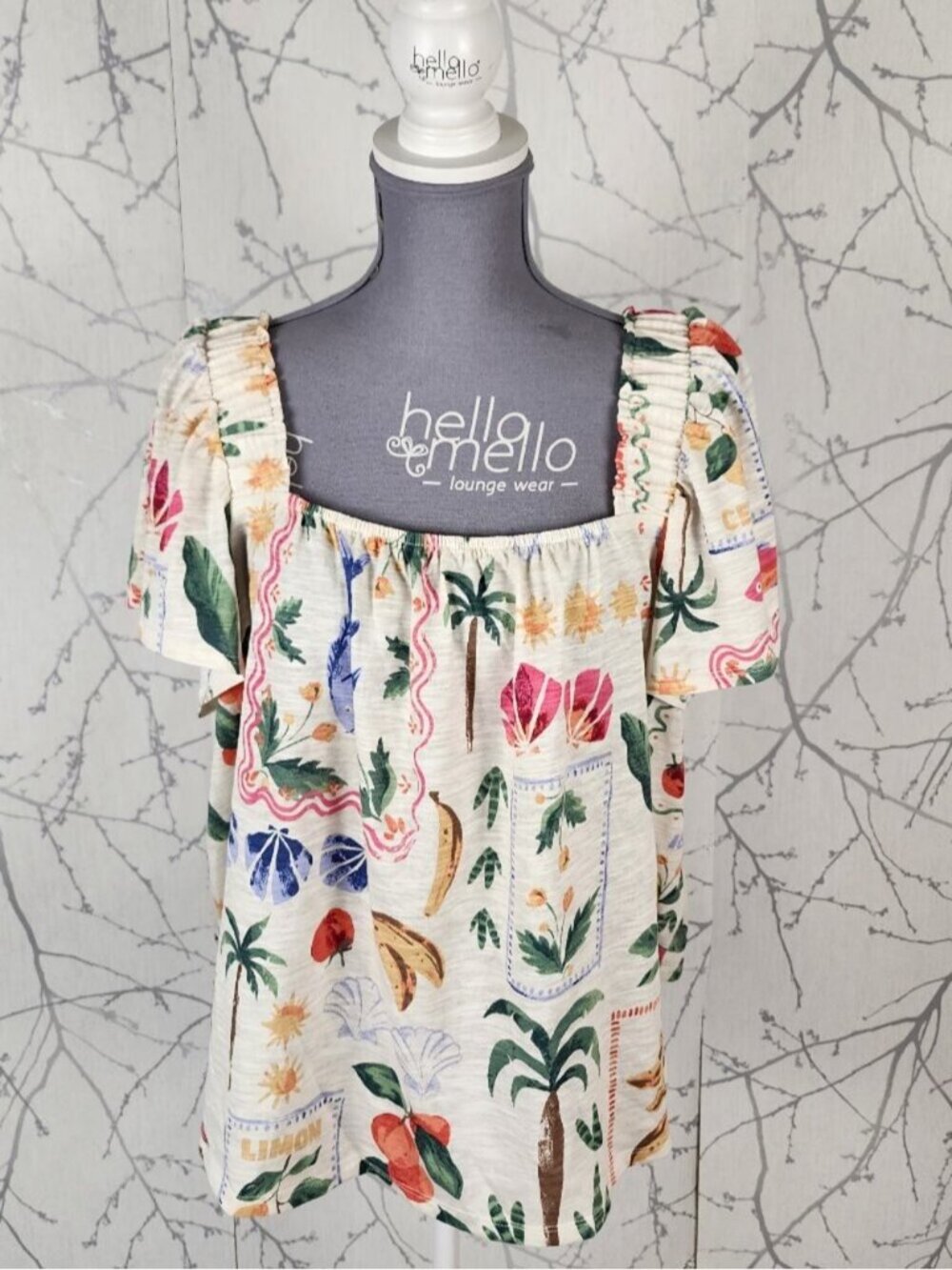 Reitman's Colorful Tropical Beach Print Square Neck Top